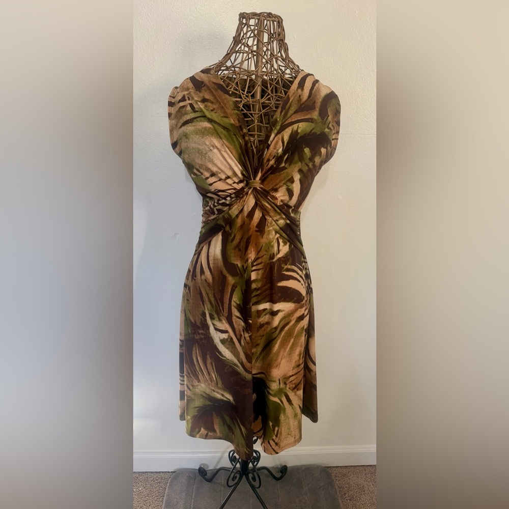 Connected Apparel Brown and Green Mini Dress